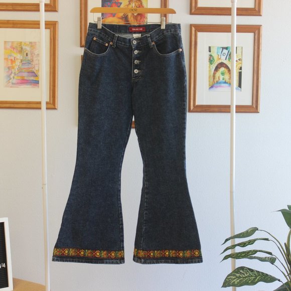 90s Y2K Embroidered Trim Flare Jeans | Sz 11 | - Picture 2 of 6